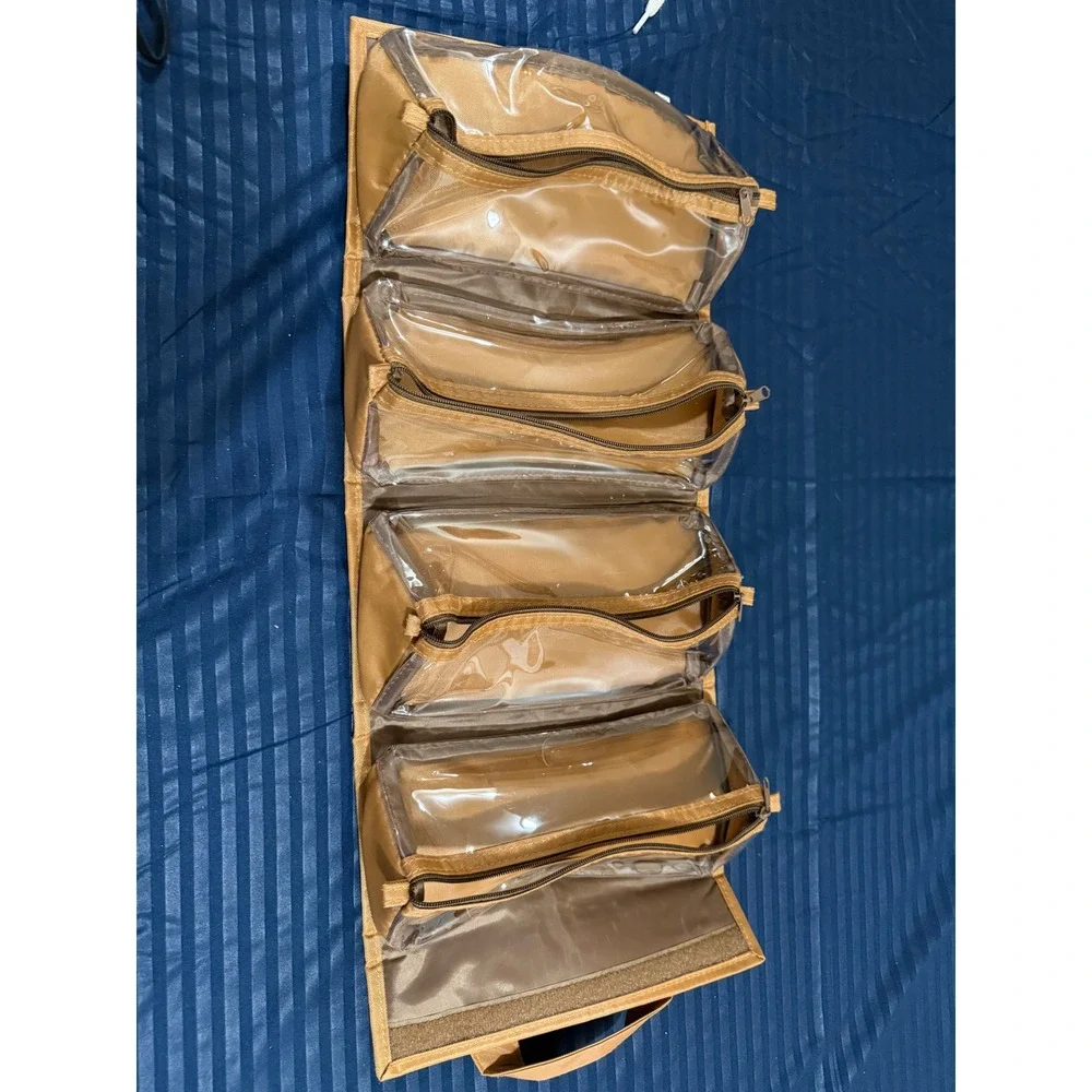 JM New York Tan Roll Up Travel Toiletry Bag 4 Clear Zipper Pockets Organizer